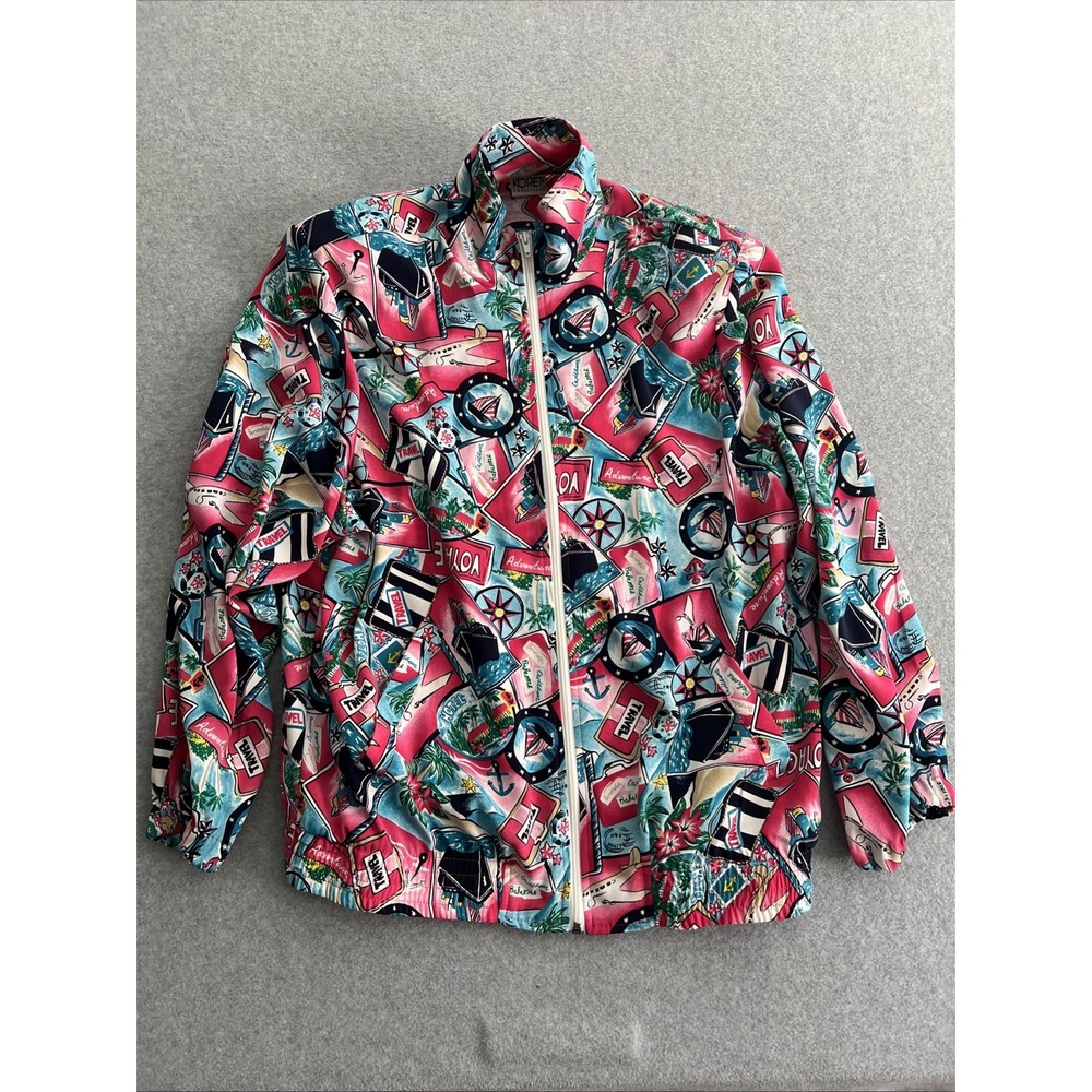 Vintage 90s Koret Barbiecore Travel Pink Blue Lightweight Bomber Jacket Voyage